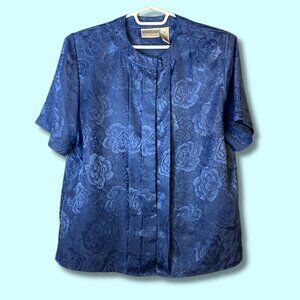 Vintage Essentials Short Sleeved Button-Up Floral Print Blouse